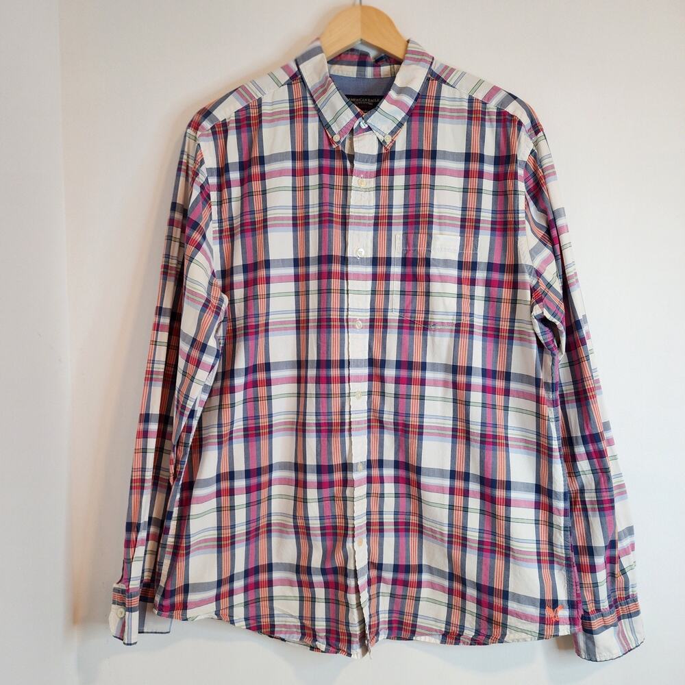 American Eagle Mens XL 100 Cotton Plaid Button Down Long Sleeve Shirt